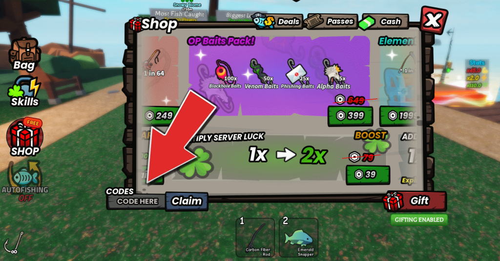 How to redeem codes in go fishing.